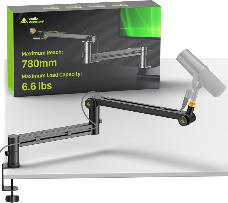 AA AUDIO ACCESSORY Low Profile Boom Arm (Design for Heavy Mic) 6.6lbs Load Capacity, Stable Gear Lock Structure Never Sags, Metal Microphone Stand Desk Mount for Shure SM7B MV7+, Blue Yeti,Rode PodMic - Image 1